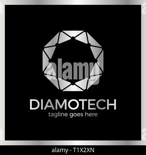 Diamond Line Connect Dots Tech Logotype. Top view. Stock Vector