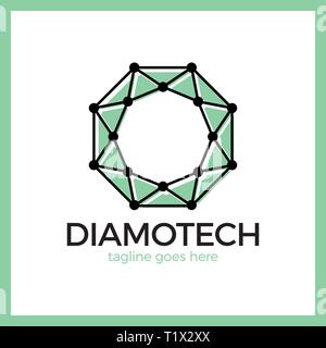 Diamond Line Connect Dots Tech Logotype. Top view. Stock Vector