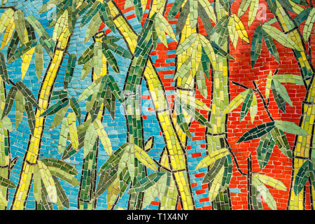 Hanoi Ceramic Mosaic Mural or Hanoi Ceramic Road. Vietnam. Depicting bamboo. Stock Photo