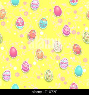 Easter eggs bright yellow poster. Easter holiday template for design card, banner, ticket, leaflet, poster and so on. Happy Easter poster. Stock Vector