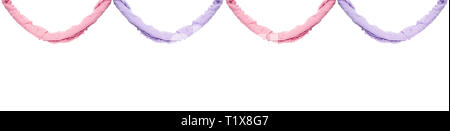 Multicolored garland of twisted delicate fabric isolated on white background. Stock Photo
