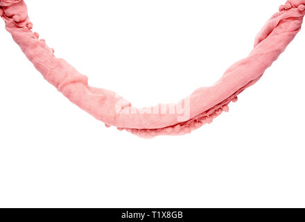 Multicolored garland of twisted delicate fabric isolated on white background. Stock Photo