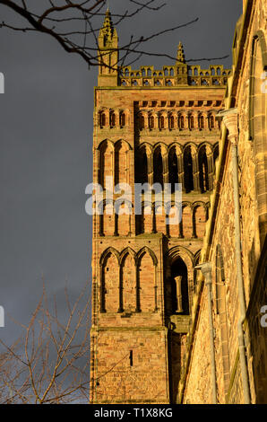 Detail of the south tower at the end of the nave, Durham Cathedral, Durham, County Durham, England, February 2019 Stock Photo