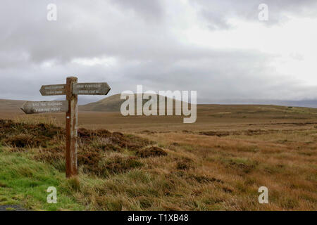 Bogland County Mayo, west of Ireland behind wooden route signs at Ballycroy National Park. Stock Photo