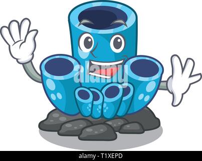 Waving blue sponge coral in character aquarium Stock Vector