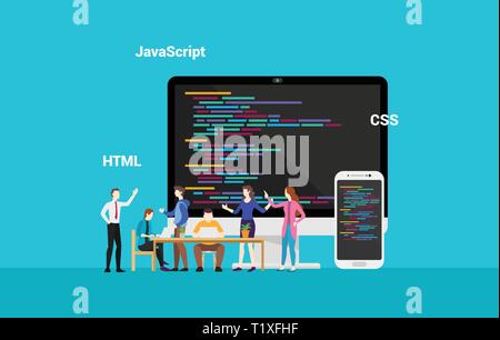 programming website frontend developepr working together - vector Stock Vector