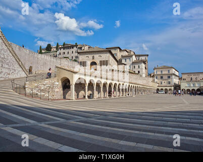 Assisi Umbria Italia - Italy. View over the porch and the Lower square of Saint Francis; the square to enter in the Lower Basilica.