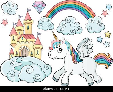 Unicorn and objects theme image 2 - eps10 vector illustration. Stock Vector
