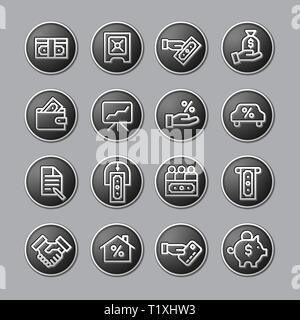 illustration of business and finance glossy icon set in gray color Stock Vector