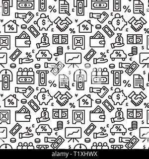 illustration of business and finance balck and white seamless pattern Stock Vector