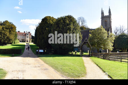 Chawton House Library (left) & St Nicholas Church, Chawton, near Alton, Hampshire, UK. Stock Photo