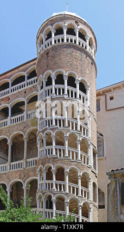 Tall External Spiral Staircase at Building in Venice Italy Stock Photo