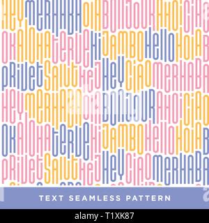 Text seamless pattern with word hello in different languages. French bonjur, spanish hola and other. Stock Vector