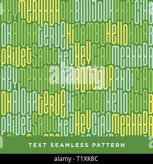 Text seamless pattern with word hello in different languages. French bonjur, spanish hola and other. Stock Vector