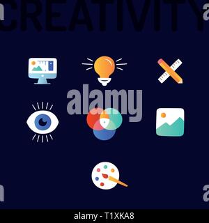 Creativity Graphic and web design line icons. Stock Vector