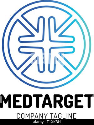 Medical Cross Target Icon Logo Design with four arrow. Stock Vector