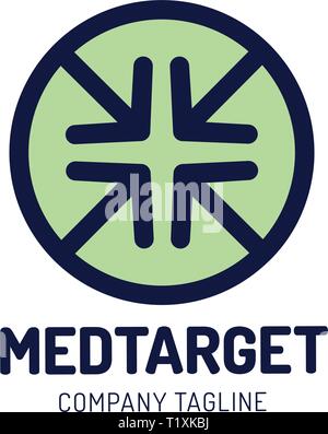 Medical Cross Target Icon Logo Design with four arrow. Stock Vector
