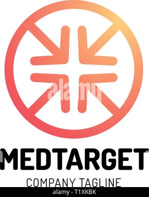 Medical Cross Target Icon Logo Design with four arrow. Stock Vector