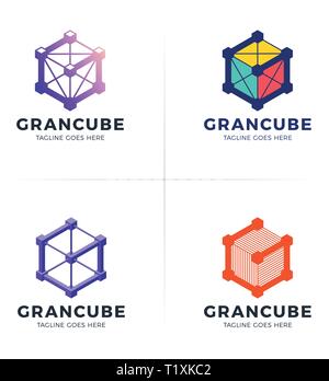 G company construction technology logo, service letter 3D template, cube frame. Stock Vector