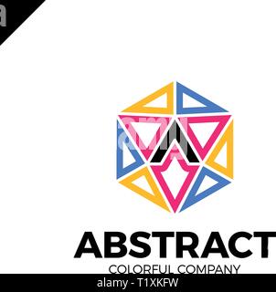 Letter A tech industry logo template. Abstract media triangle hexagon logotype. Stock Vector