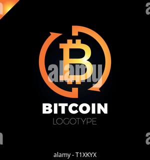 Bitcoin Exchange logotype. Letter B in circle with two arrow icon. Stock Vector