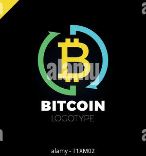 Bitcoin Exchange logotype. Letter B in circle with two arrow icon. Stock Vector