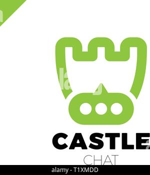 Castle shield simple minimalist logotype. Secure and protect chat Mark. Stock Vector