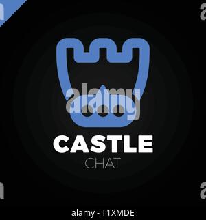 Castle shield simple minimalist logotype. Secure and protect chat Mark. Stock Vector