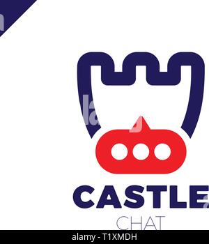 Castle shield simple minimalist logotype. Secure and protect chat Mark. Stock Vector
