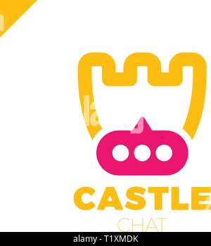Castle shield simple minimalist logotype. Secure and protect chat Mark. Stock Vector