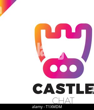 Castle shield simple minimalist logotype. Secure and protect chat Mark. Stock Vector