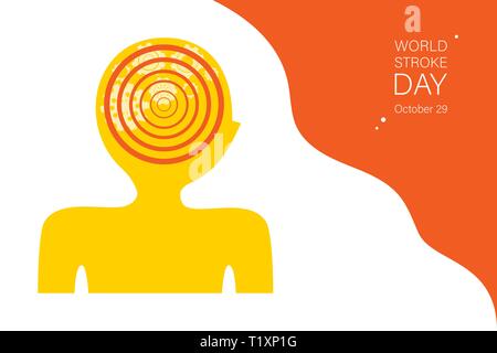 International world stroke day banner template. Abstract human silhouette with gears, wheels in brain color illustration. Dizziness, headache, brain disease. Illness prevention poster with text space Stock Vector