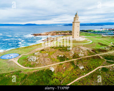 Tower of Hercules or Torre de Hercules is an ancient Roman lighthouse in A Coruna in Galicia, Spain Stock Photo
