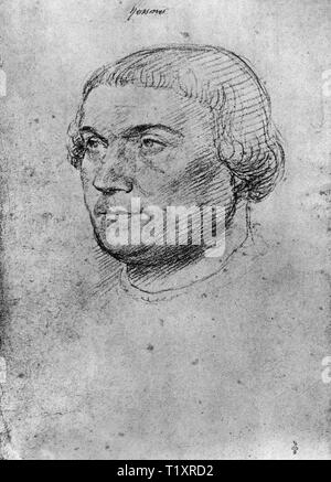 fine arts, Jean Clouet (1480 - 1541), drawing, Desiderius Erasmus of Rotterdam, portrait, 1520, Additional-Rights-Clearance-Info-Not-Available
