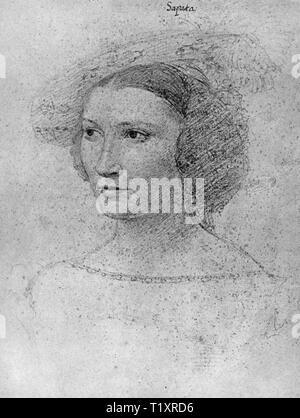 fine arts, Jean Clouet (1480 - 1541), drawing, Dona Leonora de Sapata, portrait, 1531, Additional-Rights-Clearance-Info-Not-Available