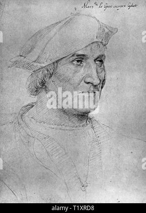 fine arts, Jean Clouet (1480 - 1541), drawing, Galiot de Genouillac, Grand Squire of France, 'Monsieur Le Gran escuyer Galiot', portrait, early 16th century, Additional-Rights-Clearance-Info-Not-Available
