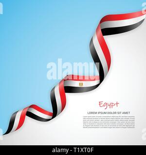 Vector banner in white and blue colors and waving ribbon with flag of Egypt. Template for poster design, brochures, printed materials, logos Stock Vector