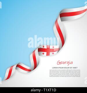 Vector banner in white and blue colors and waving ribbon with flag of Georgia. Template for poster design, brochures, printed materials, logos Stock Vector
