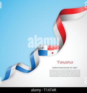 Vector banner in white and blue colors and waving ribbon with flag of Panama. Template for poster design, brochures, printed materials, logos Stock Vector