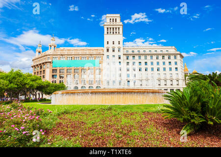 Catalonia Square or Placa de Catalunya is a large square in the centre of Barcelona city in Spain Stock Photo