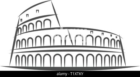 Rome city line style illustration. Colosseum famous landmark in Rome. Architecture city symbol of Italy. Outline building vector illustration. Travel Stock Vector