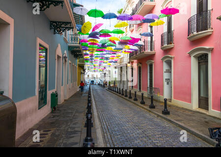 Colorful Umbrellas of downtown San Juan, Puerto Rico s capital and largest city, sits on the island's Atlantic coast. Its widest beach fronts the Isla Stock Photo