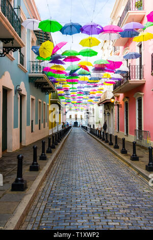Colorful Umbrellas of downtown San Juan, Puerto Rico s capital and largest city, sits on the island's Atlantic coast. Its widest beach fronts the Isla Stock Photo