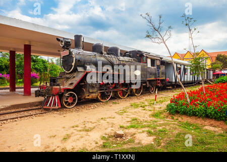 Steam locomotive at the Dalat railway station in Da Lat city in Vietnam Stock Photo