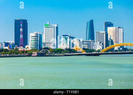 Da Nang city centre skyline aerial panoramic view. Danang is the fourth largest city in Vietnam. Stock Photo