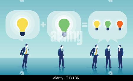 Successful teamwork one plus one equals three concept. Vector of businessmen brainstorming ideas Stock Vector