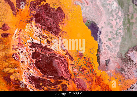 Abstract painting. Orange flower on blue background. Stock Photo
