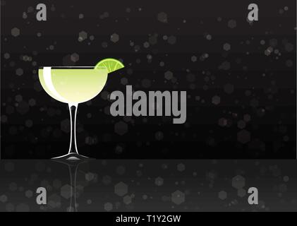 Official cocktail icon, The Unforgettable Daiquiri cartoon illustration for bar or restoration  alcohol menu in elegant style on mirrored surface. Stock Vector
