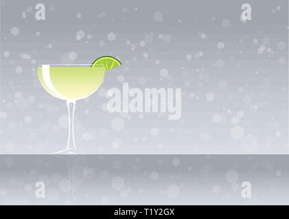 Official cocktail icon, The Unforgettable Daiquiri cartoon illustration for bar or restoration  alcohol menu in elegant style on mirrored surface. Stock Vector