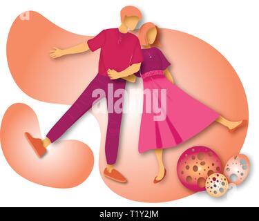 Happy walking couple on white background. A man and a woman. Vector illustration in a flat style Stock Vector